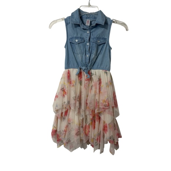 Justice Jean, Pink and Tan High-Low Asymmetrical Sundress Girls Size 7 - Picture 1 of 3